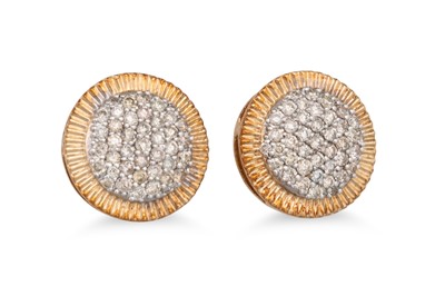 Lot 104 - A PAIR OF DIAMOND CLUSTER EARRINGS, to ridged...