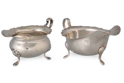 Lot 389 - TWO SILVER HELMET SHAPED SAUCE BOATS,...