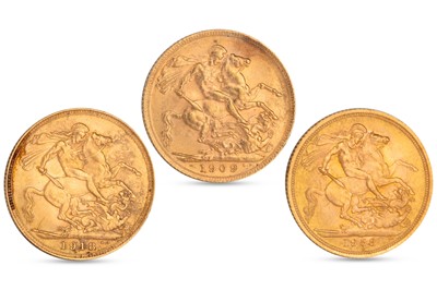 Lot 351 - THREE GOLD FULL SOVEREIGN English Coins...