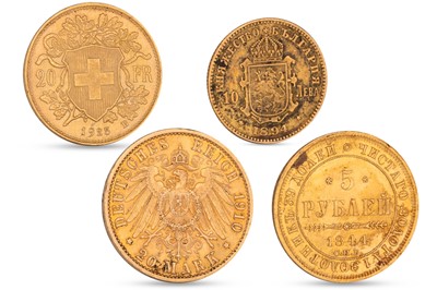 Lot 352 - FOUR EUROPEAN GOLD COINS ; 1844 Russia 4...