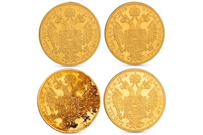 Lot 355 - FOUR AUSTRIAN GOLD COINS, 3x 1915, 1x 1895...