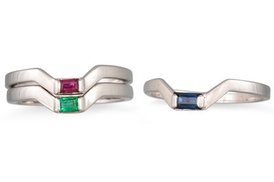 Lot 167 - THREE GEM SET RINGS, mounted in 18ct white...