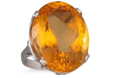 Lot 170 - A CITRINE RING, mounted in white gold....