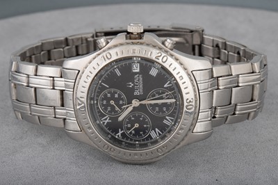 Lot 168 - A GENT'S STAINLESS STEEL BULOVA CHRONOGRAPH,...