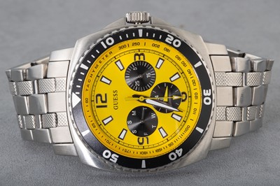 Lot 171 - A GUESS CHRONOGRAPH WRISTWATCH, yellow face,...