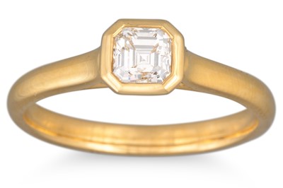 A DIAMOND SOLITAIRE RING, the Asscher cut...