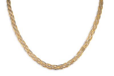 Lot 177 - AN 18CT TWO COLOUR GOLD ROPE NECKLACE, plaited...