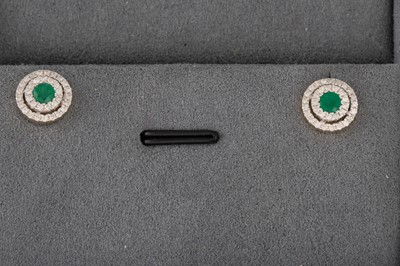 Lot 172 - A PAIR OF DIAMOND AND EMERALD TARGET STYLE...