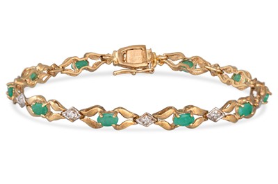 Lot 35 - A DIAMOND AND EMERALD BRACELET, mounted in 9ct...