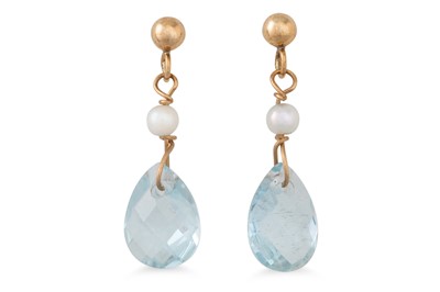 Lot 36 - A PAIR OF AQUAMARINE AND SEED PEARL DROP...