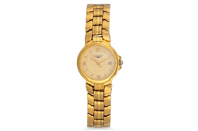 Lot 386 - A LADY'S LONGINES WRISTWATCH, gilt dial with...