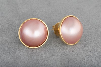 Lot 56 - A PAIR OF MABÉ PEARL EARRINGS, mounted in 18ct...