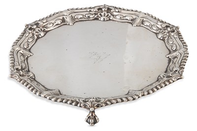 Lot 416 - A GEORGE III SILVER WAITER / CARD TRAY, of...