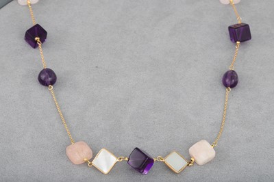 Lot 47 - A QUARTZ BEADED NECK CHAIN, the rectangular,...