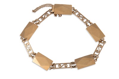 Lot 6 - A 9CT GOLD PANEL BRACELET, 10.9 g.