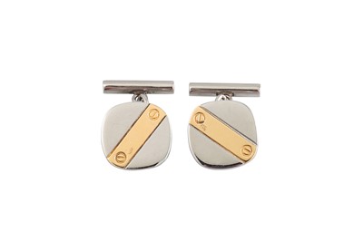 Lot 94 - A PAIR OF 18CT YELLOW GOLD AND STEEL CUFFLINKS,...