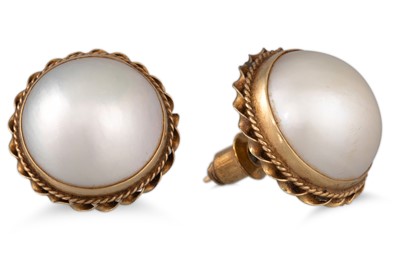 Lot 126 - A PAIR OF MABÉ PEARL EARRINGS, mounted in...