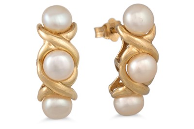 Lot 128 - A PAIR OF CULTURED PEARL EARRINGS, mounted in...