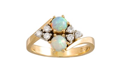 Lot 95 - AN OPAL AND DIAMOND CLUSTER RING, mounted in...