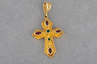 Lot 105 - A 14CT GOLD PENDANT, set with rubies and...