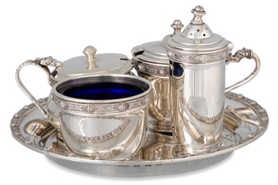 Lot 407 - A MODERN IRISH SILVER FOUR-PIECE CONDIMENT SET,...