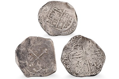 Lot 369 - 1600s  3 X SPANISH SILVER COBS, 8 reales...