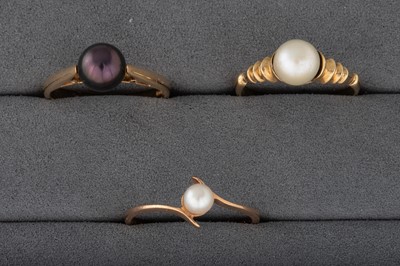 Lot 81 - THREE 9CT GOLD RINGS, set with pearls, size M & N