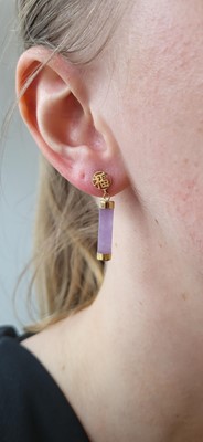 Lot 6 - TWO PAIRS OF JADE EARRINGS, one mounted in gold