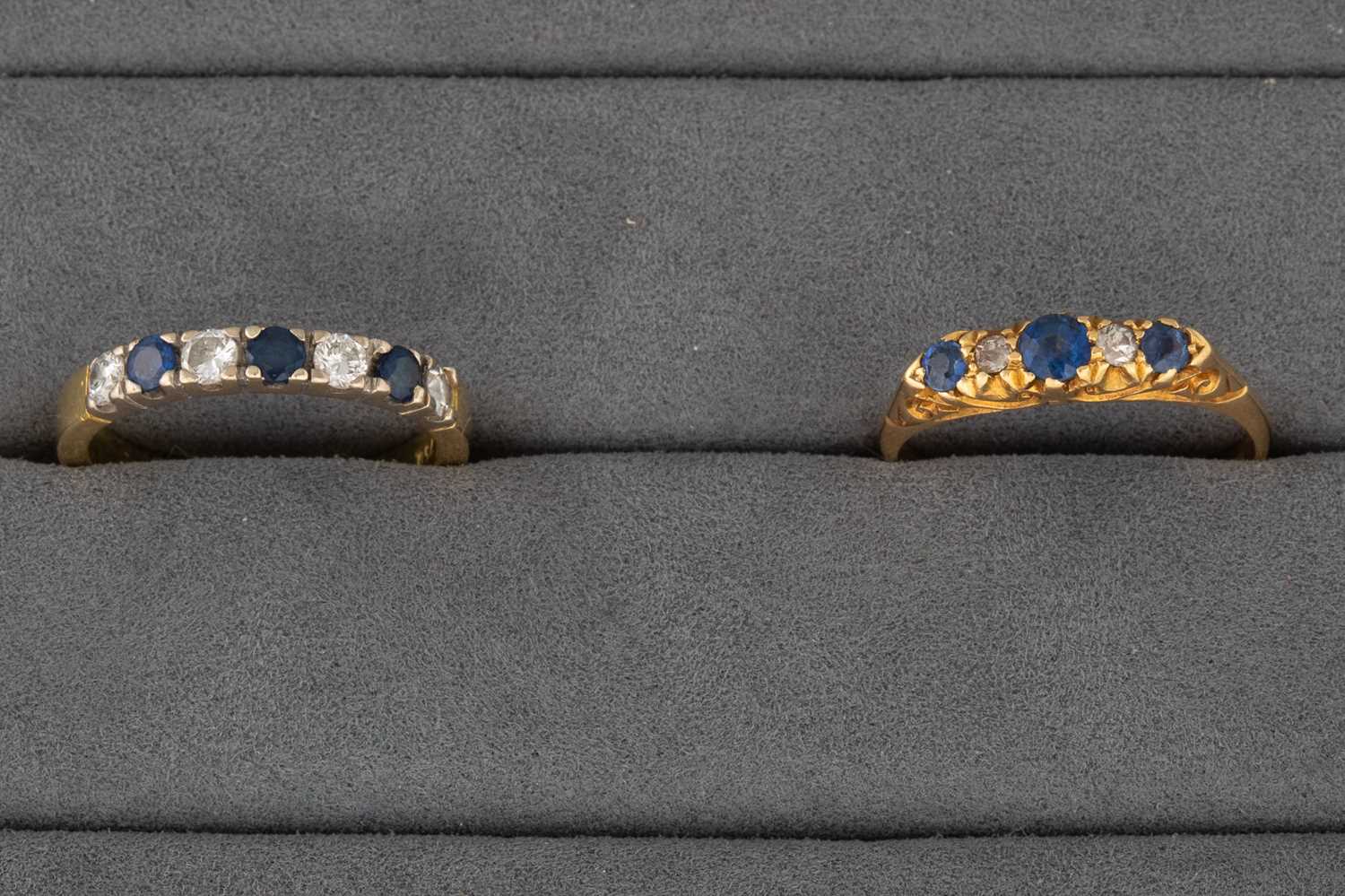 Lot 8 - TWO DIAMOND AND SAPPHIRE RINGS, mounted in...