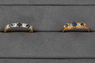 Lot 90 - TWO DIAMOND AND SAPPHIRE RINGS, mounted in...