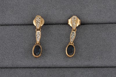 Lot 93 - A PAIR OF DIAMOND AND SAPPHIRE EARRINGS,...