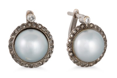 Lot 167 - A PAIR OF MABÉ PEARL AND DIAMOND SET EARRINGS,...