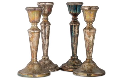 Lot 413 - TWO PAIRS OF MODERN SILVER CANDLE STICKS,...