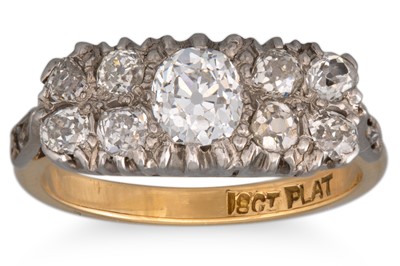 Lot 269 - AN ANTIQUE DIAMOND CLUSTER RING, mounted in...