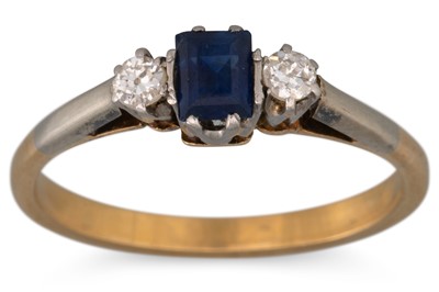 Lot 318 - A SAPPHIRE AND DIAMOND THREE STONE RING,...