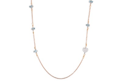 Lot 186 - AN AQUAMARINE AND DIAMOND SET NECKLACE, the...