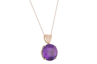 Lot 189 - AN AMETHYST AND DIAMOND PENDANT, the large...