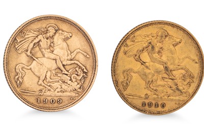 Lot 353 - TWO HALF GOLD SOVEREIGNS, English coins,...