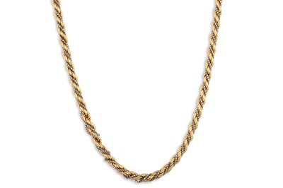 Lot 237 - AN 18CT TWO COLOUR GOLD ROPE LINK NECK CHAIN,...