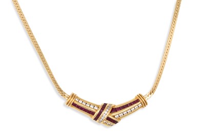 Lot 149 - A RUBY AND DIAMOND NECKLACE, channel set in...