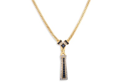 Lot 152 - A SAPPHIRE AND DIAMOND NECKLACE, the channel...