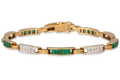 Lot 156 - AN EMERALD AND DIAMOND BRACELET, comprising...