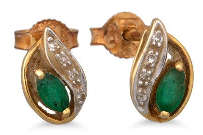 Lot 158 - A PAIR OF EMERALD AND DIAMOND EARRINGS,...