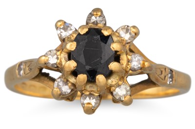 Lot 161 - A SAPPHIRE AND DIAMOND CLUSTER RING, mounted...