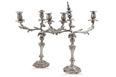 Lot 363 - A PAIR OF IMPRESSIVE SILVER PLATED CANDELABRAS,...