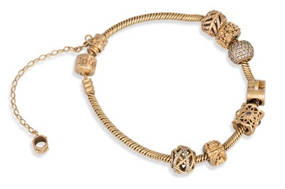 Lot 308 - A 14CT GOLD PANDORA BRACELET