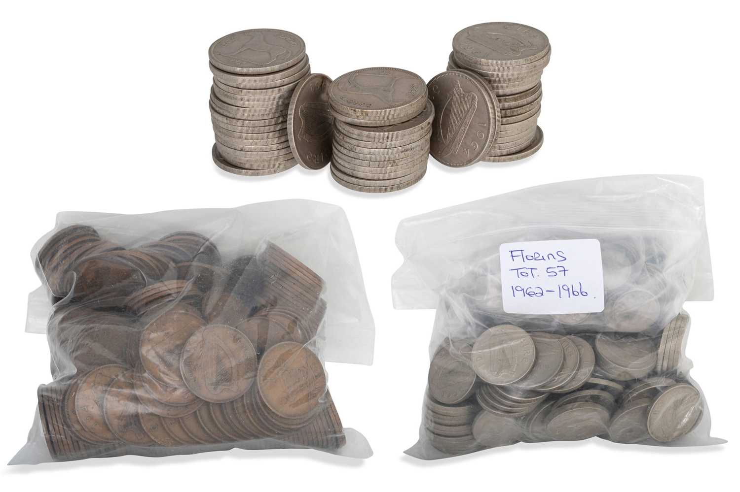 Lot 302 - THREE BAGS OF IRISH COINS; pre-1968 pennies...