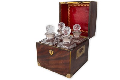 Lot 333 - A REGENCY MAHOGANY AND BRASS MOUNTED TANTALUS,...