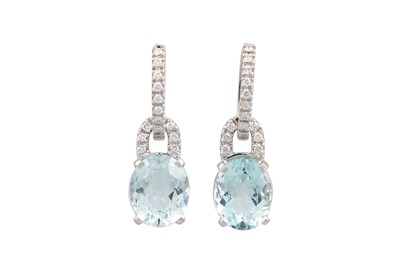 Lot 391 - A PAIR OF AQUAMARINE AND DIAMOND EARRINGS,...