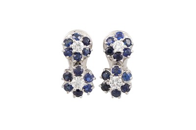 Lot 392 - A PAIR OF SAPPHIRE AND DIAMOND DOUBLE CLUSTER...